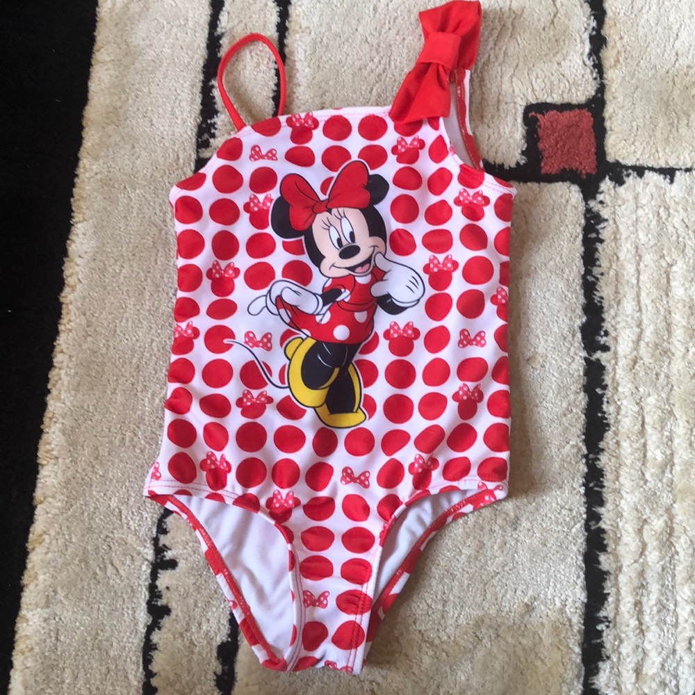 Toddler BathingSuit Red/White Minni Mouse Size 4T